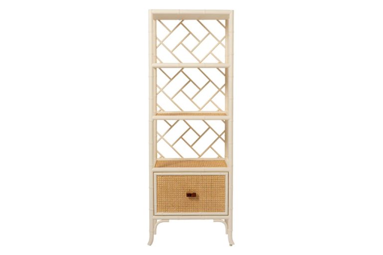 Stylish white etagere with storage